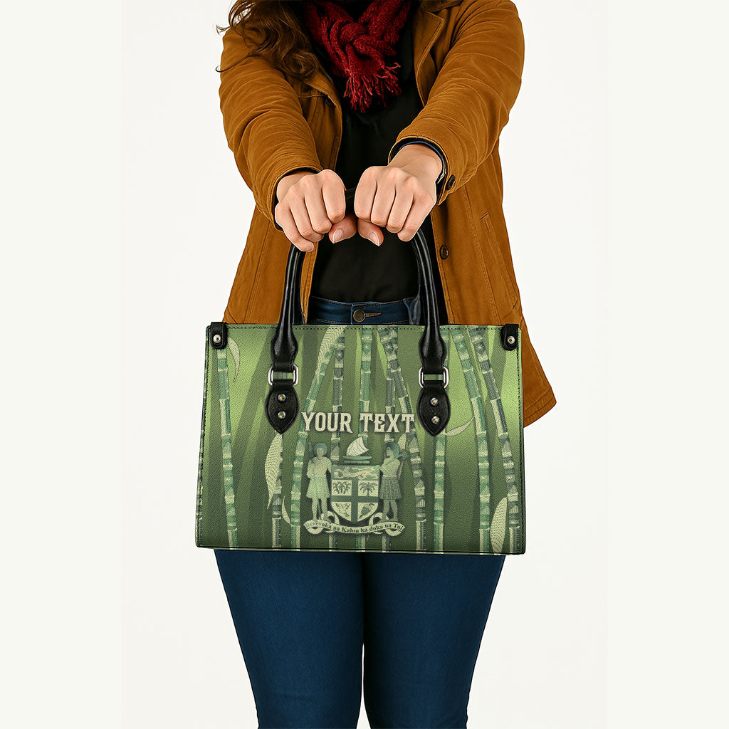 Personalised Fiji Language Week Sugarcane Masi Leather Bag Green Tapa Tribal Pattern