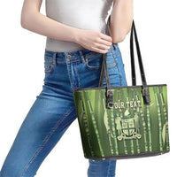 Personalised Fiji Language Week Sugarcane Masi Leather Tote Bag Green Tapa Tribal Pattern