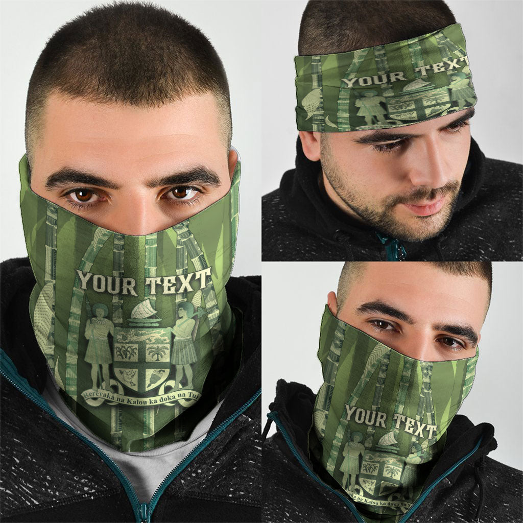 Personalised Fiji Language Week Sugarcane Masi Neck Gaiter Green Tapa Tribal Pattern