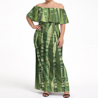 Personalised Fiji Language Week Sugarcane Masi Off Shoulder Maxi Dress Green Tapa Tribal Pattern