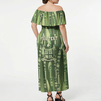 Personalised Fiji Language Week Sugarcane Masi Off Shoulder Maxi Dress Green Tapa Tribal Pattern