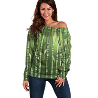 Personalised Fiji Language Week Sugarcane Masi Off Shoulder Sweater Green Tapa Tribal Pattern