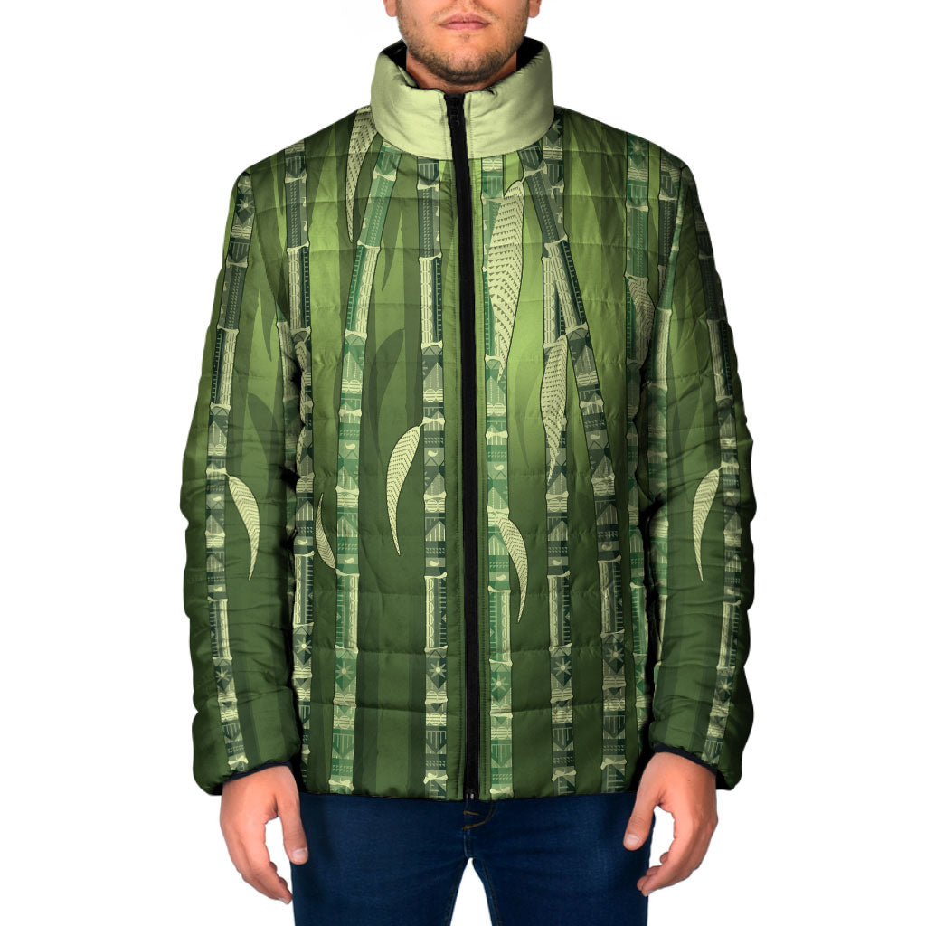 Personalised Fiji Language Week Sugarcane Masi Padded Jacket Green Tapa Tribal Pattern DT05 Men Green - Polynesian Pride