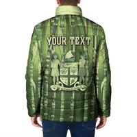 Personalised Fiji Language Week Sugarcane Masi Padded Jacket Green Tapa Tribal Pattern