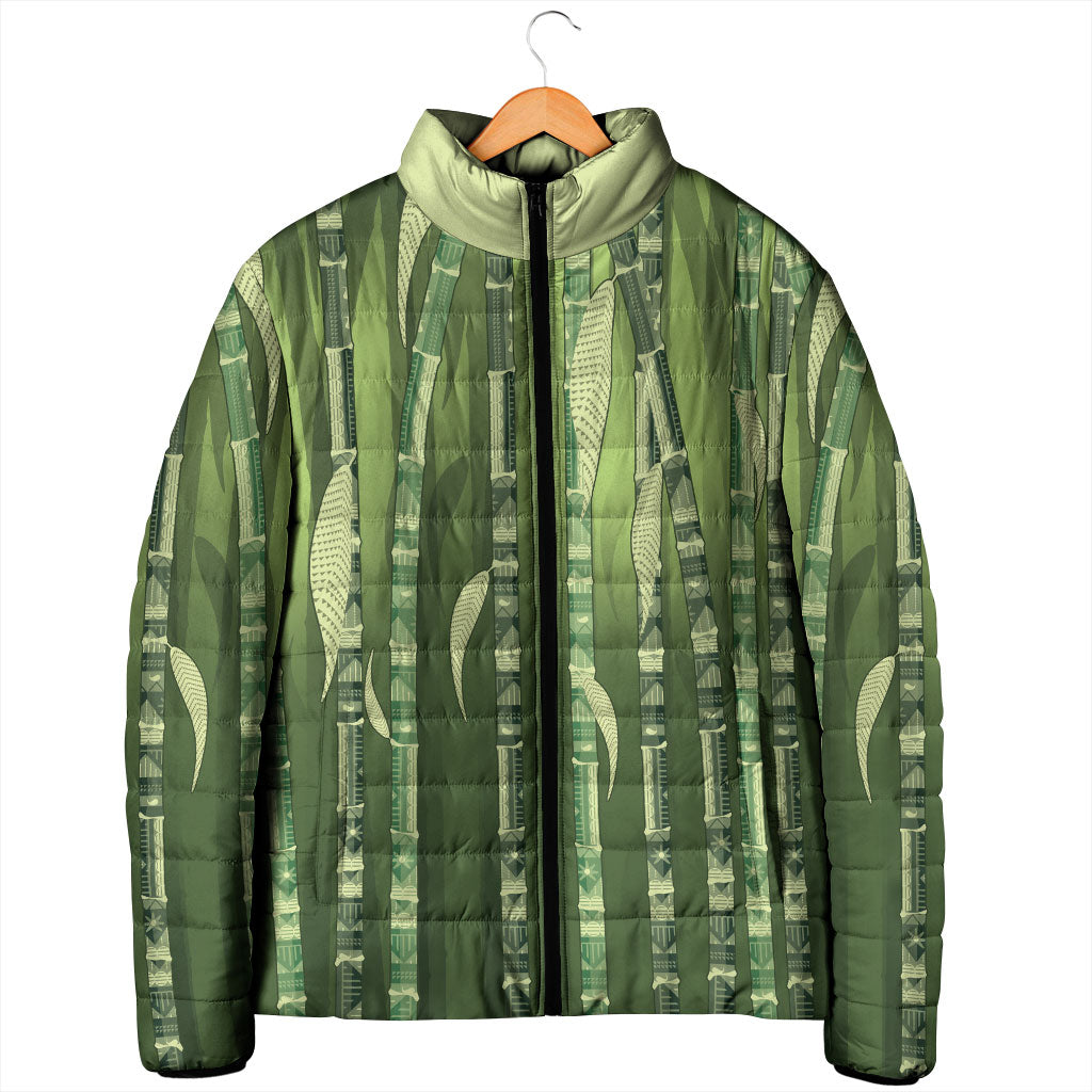 Personalised Fiji Language Week Sugarcane Masi Padded Jacket Green Tapa Tribal Pattern