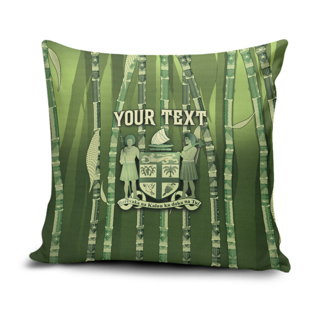 Personalised Fiji Language Week Sugarcane Masi Pillow Cover Green Tapa Tribal Pattern