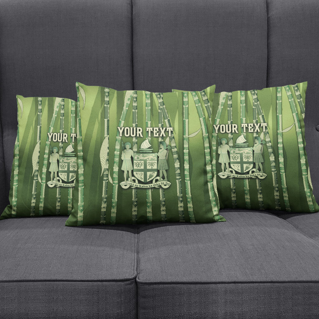 Personalised Fiji Language Week Sugarcane Masi Pillow Cover Green Tapa Tribal Pattern