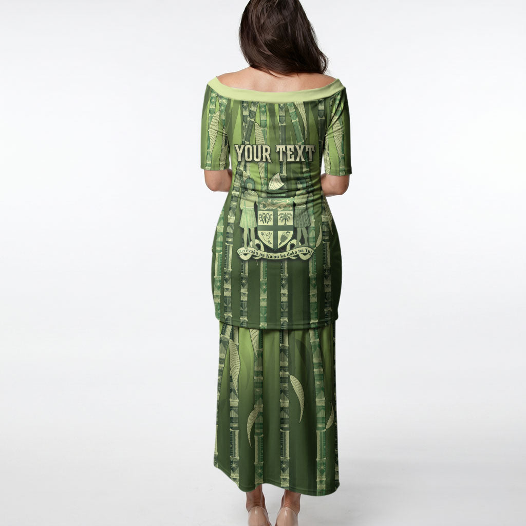 Personalised Fiji Language Week Sugarcane Masi Puletasi Green Tapa Tribal Pattern