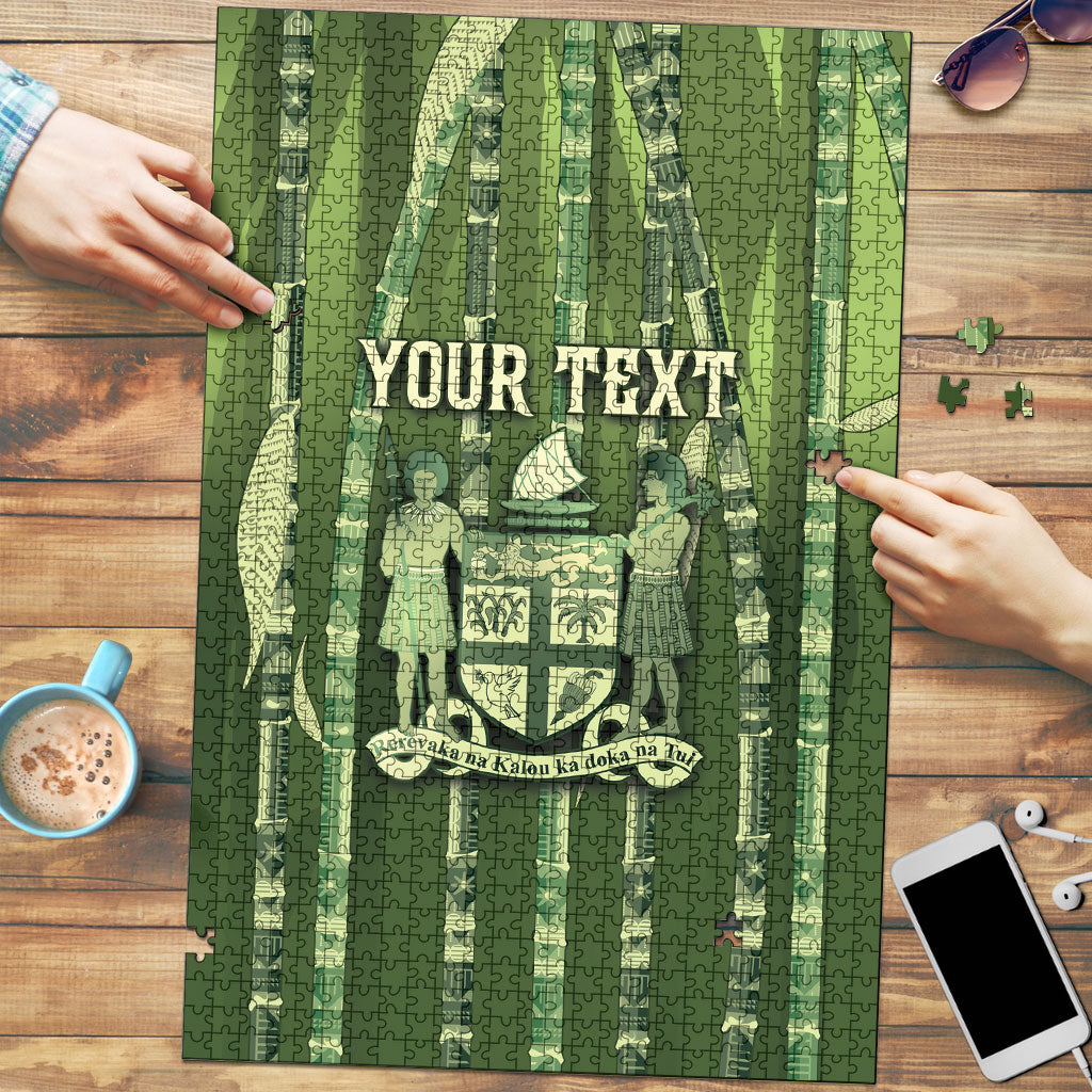 Personalised Fiji Language Week Sugarcane Masi Puzzle Green Tapa Tribal Pattern DT05 Green - Polynesian Pride