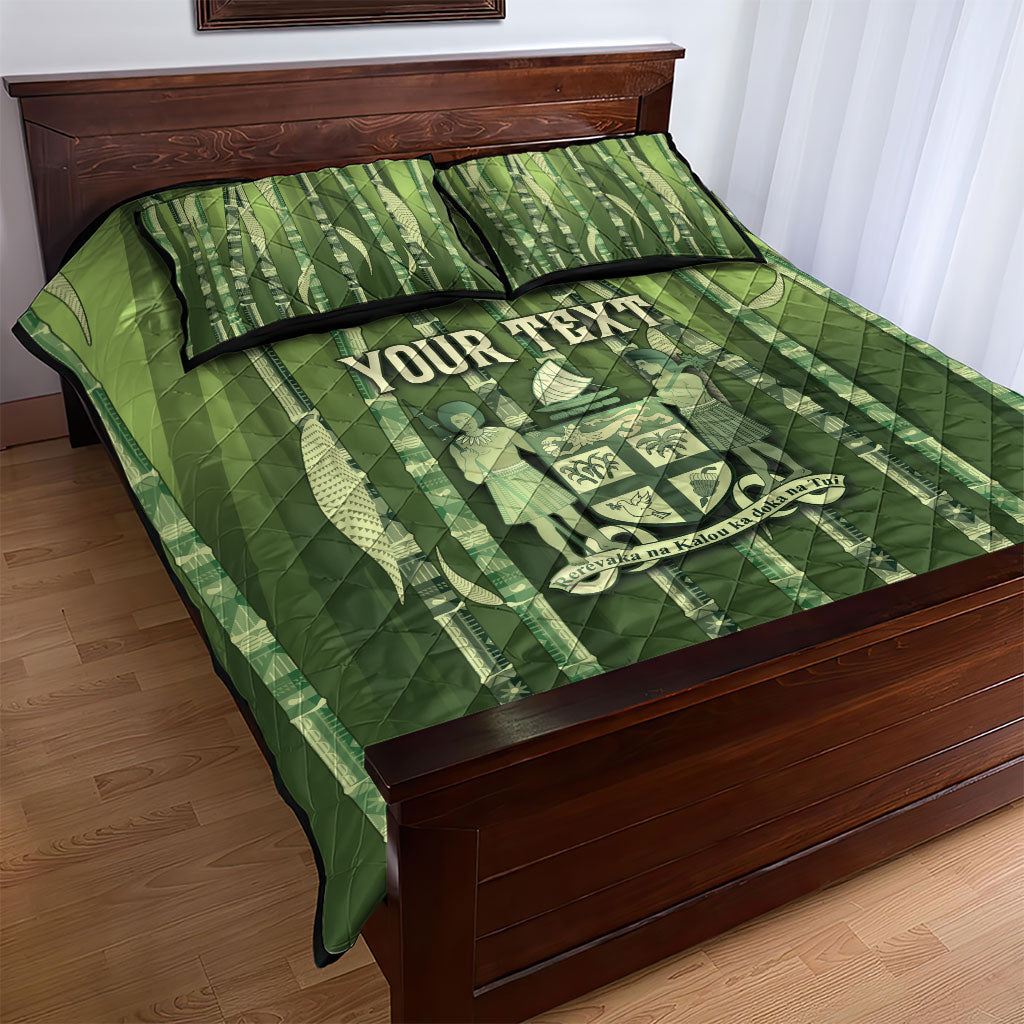 Personalised Fiji Language Week Sugarcane Masi Quilt Bed Set Green Tapa Tribal Pattern