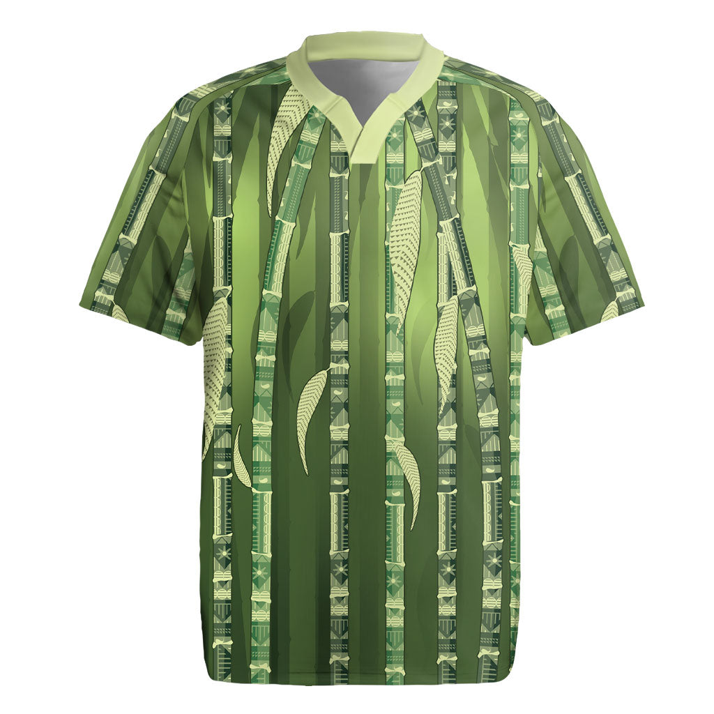 Personalised Fiji Language Week Sugarcane Masi Rugby Jersey Green Tapa Tribal Pattern