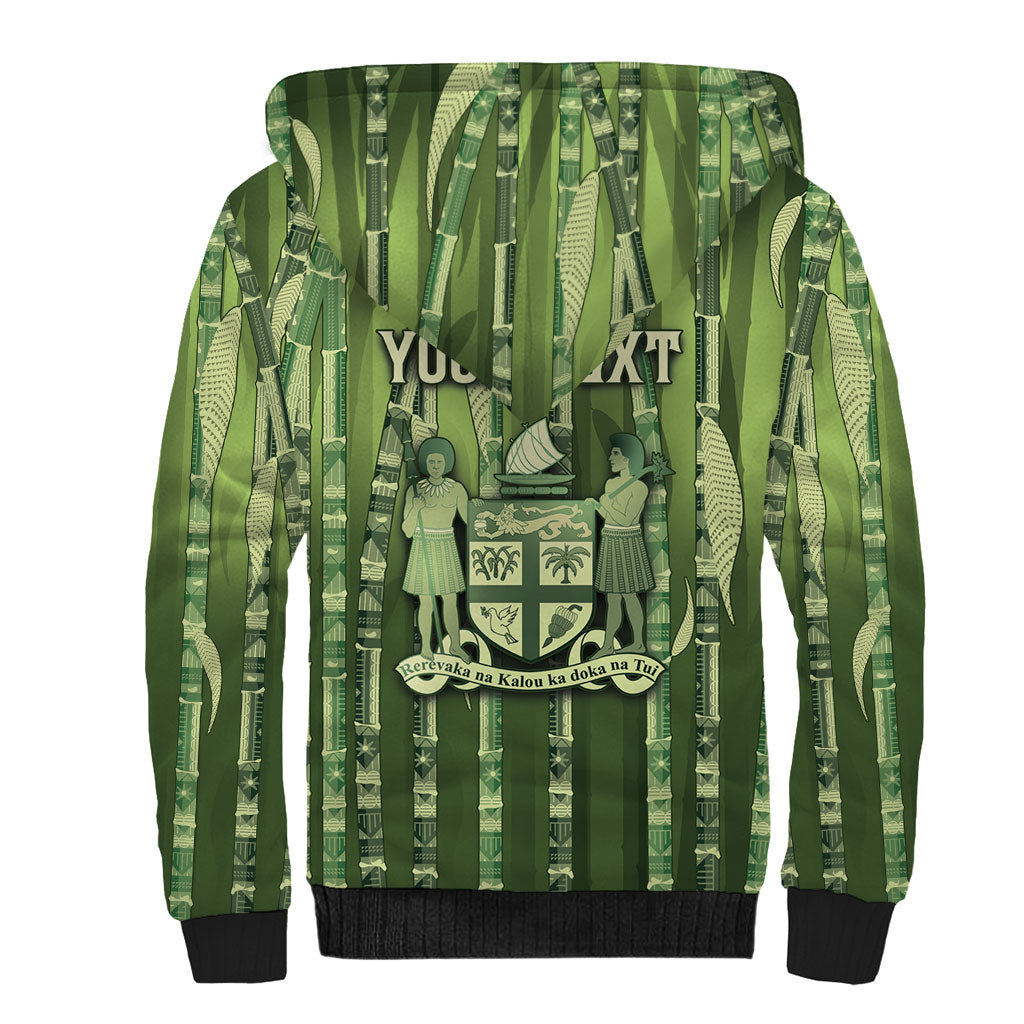 Personalised Fiji Language Week Sugarcane Masi Sherpa Hoodie Green Tapa Tribal Pattern