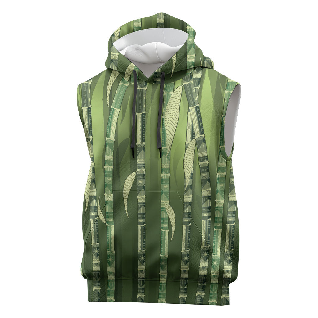 Personalised Fiji Language Week Sugarcane Masi Sleeveless Hoodie Green Tapa Tribal Pattern