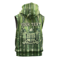Personalised Fiji Language Week Sugarcane Masi Sleeveless Hoodie Green Tapa Tribal Pattern