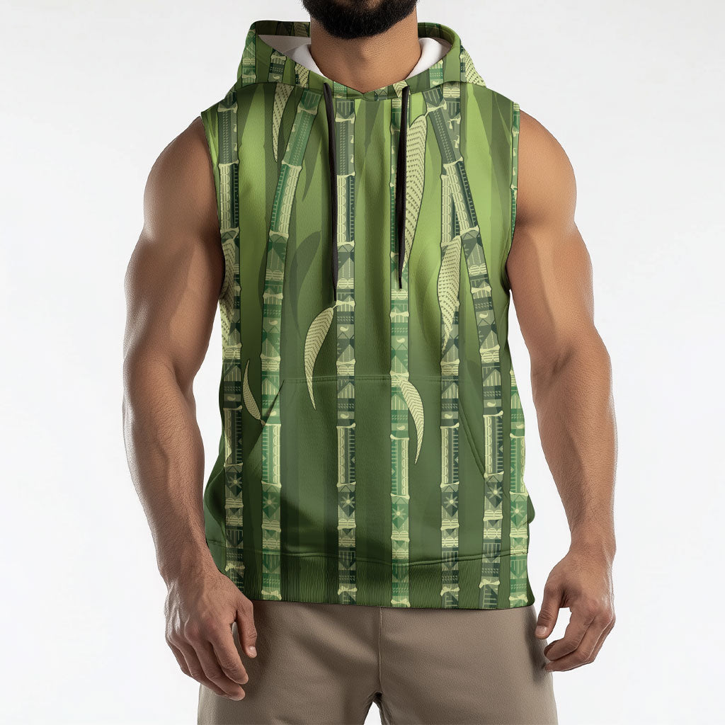 Personalised Fiji Language Week Sugarcane Masi Sleeveless Hoodie Green Tapa Tribal Pattern