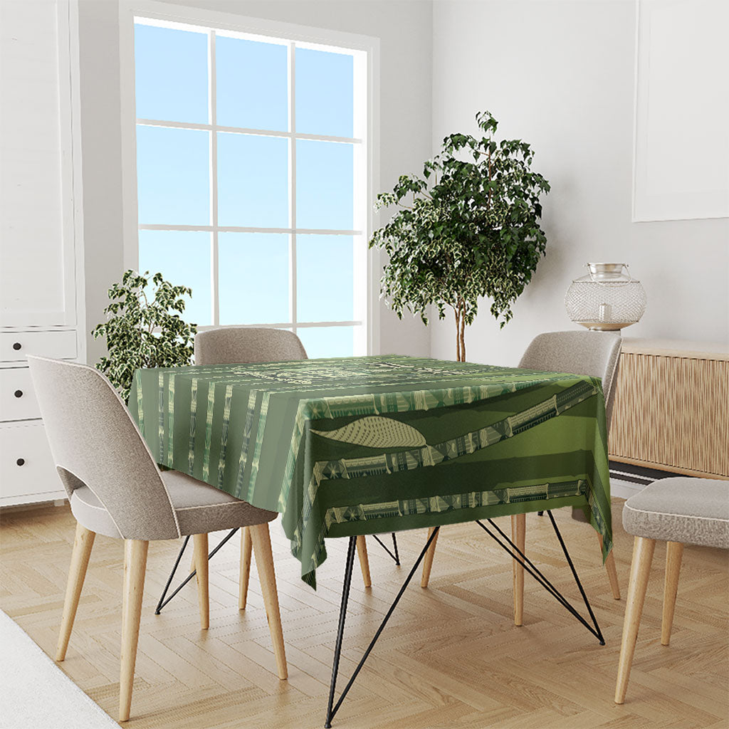Personalised Fiji Language Week Sugarcane Masi Tablecloth Green Tapa Tribal Pattern