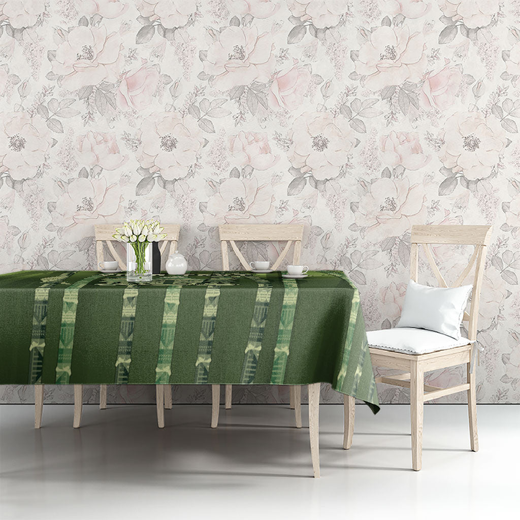 Personalised Fiji Language Week Sugarcane Masi Tablecloth Green Tapa Tribal Pattern