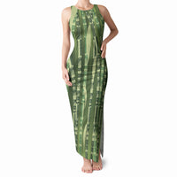 Personalised Fiji Language Week Sugarcane Masi Tank Maxi Dress Green Tapa Tribal Pattern