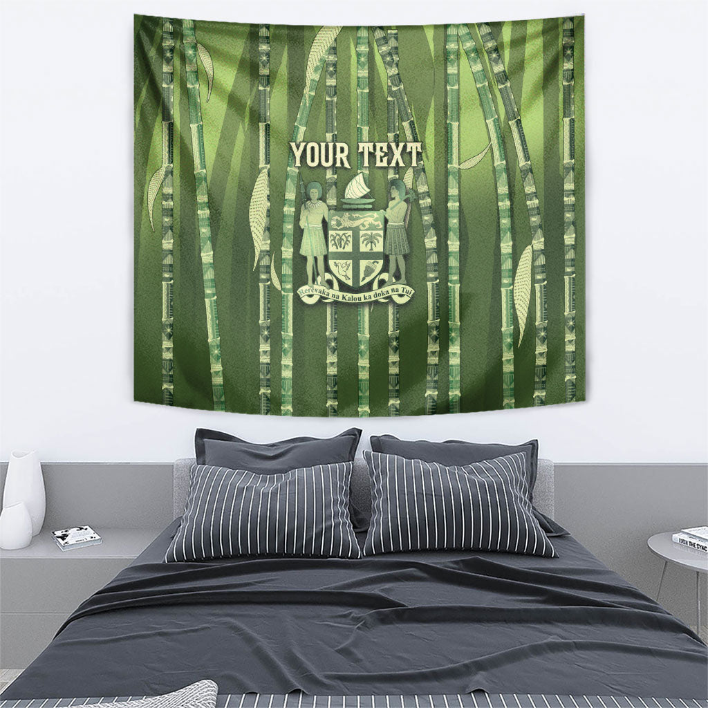 Personalised Fiji Language Week Sugarcane Masi Tapestry Green Tapa Tribal Pattern