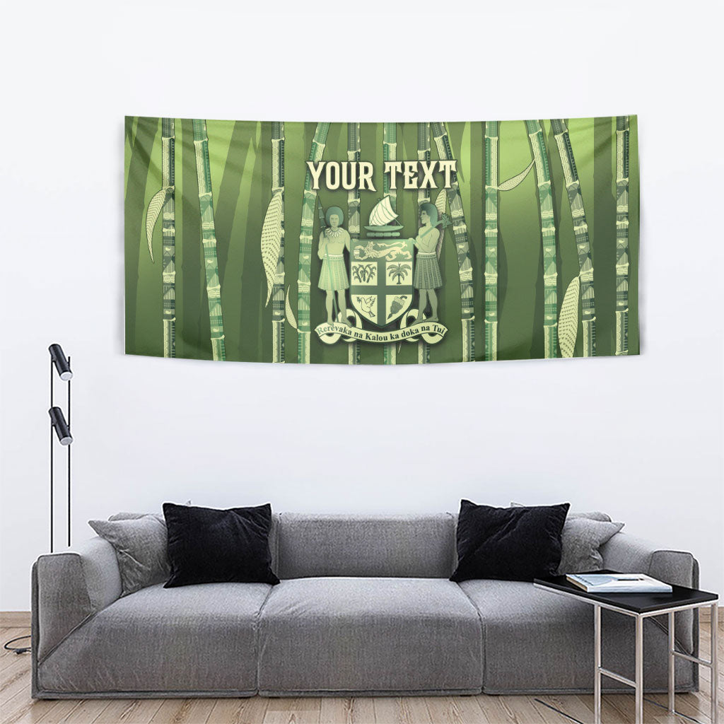 Personalised Fiji Language Week Sugarcane Masi Tapestry Green Tapa Tribal Pattern