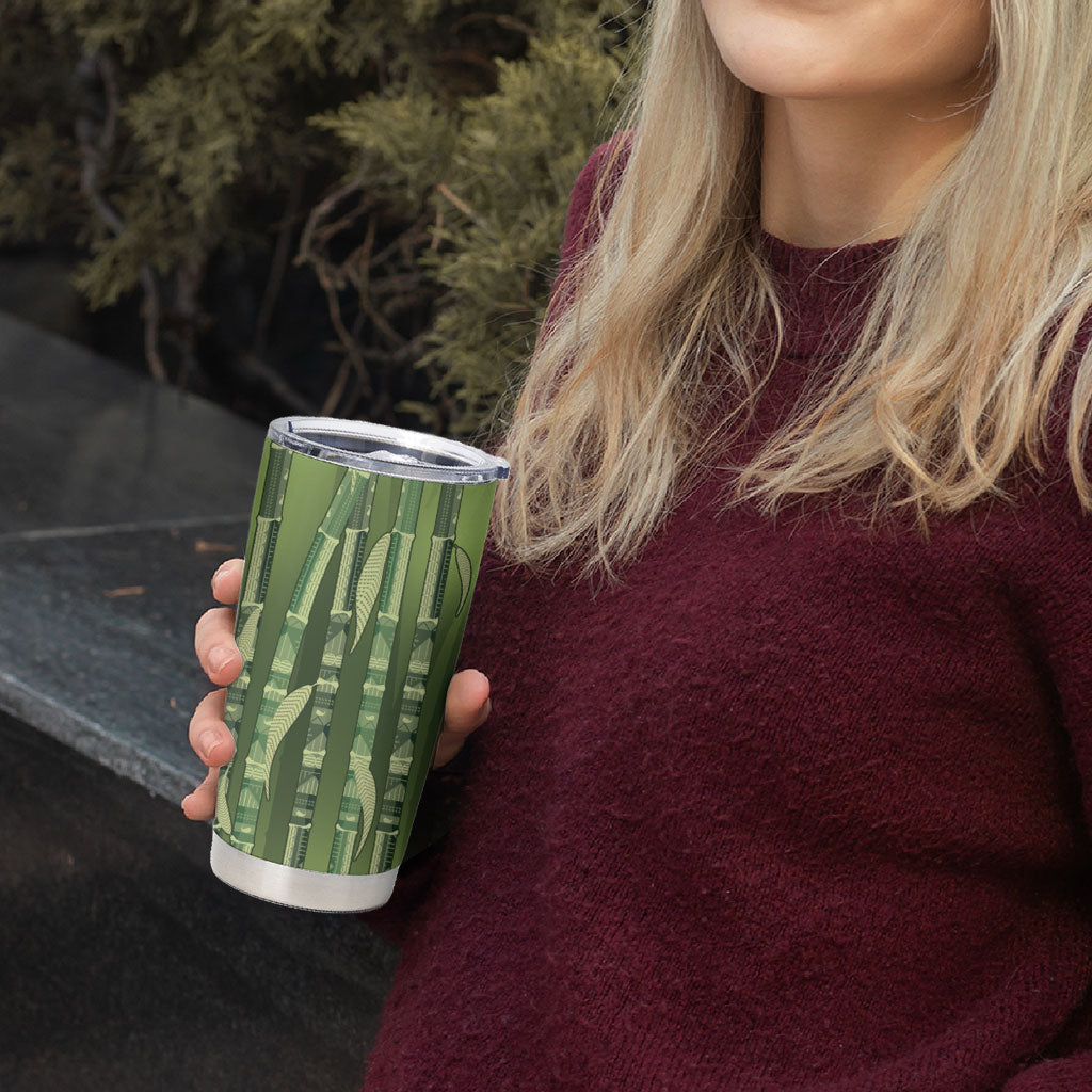 Personalised Fiji Language Week Sugarcane Masi Tumbler Cup Green Tapa Tribal Pattern