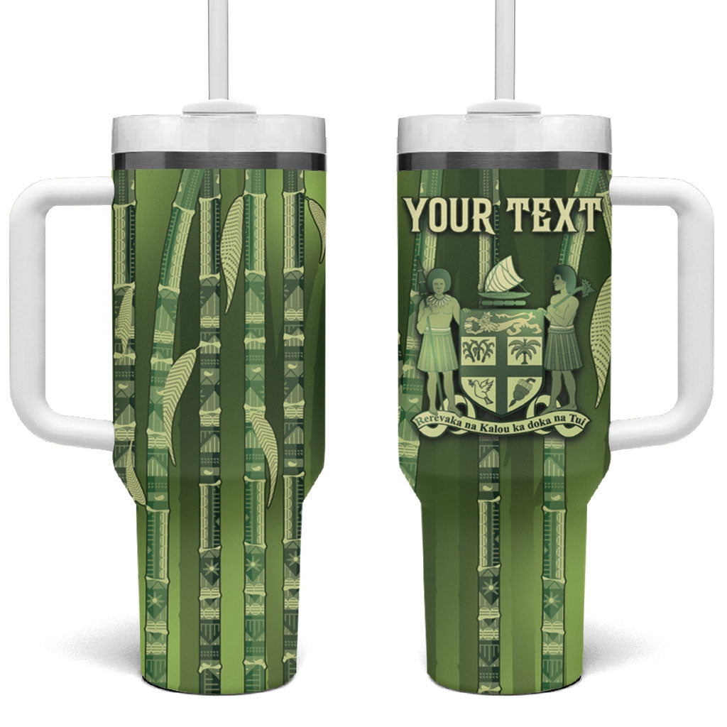 Personalised Fiji Language Week Sugarcane Masi Tumbler With Handle Green Tapa Tribal Pattern