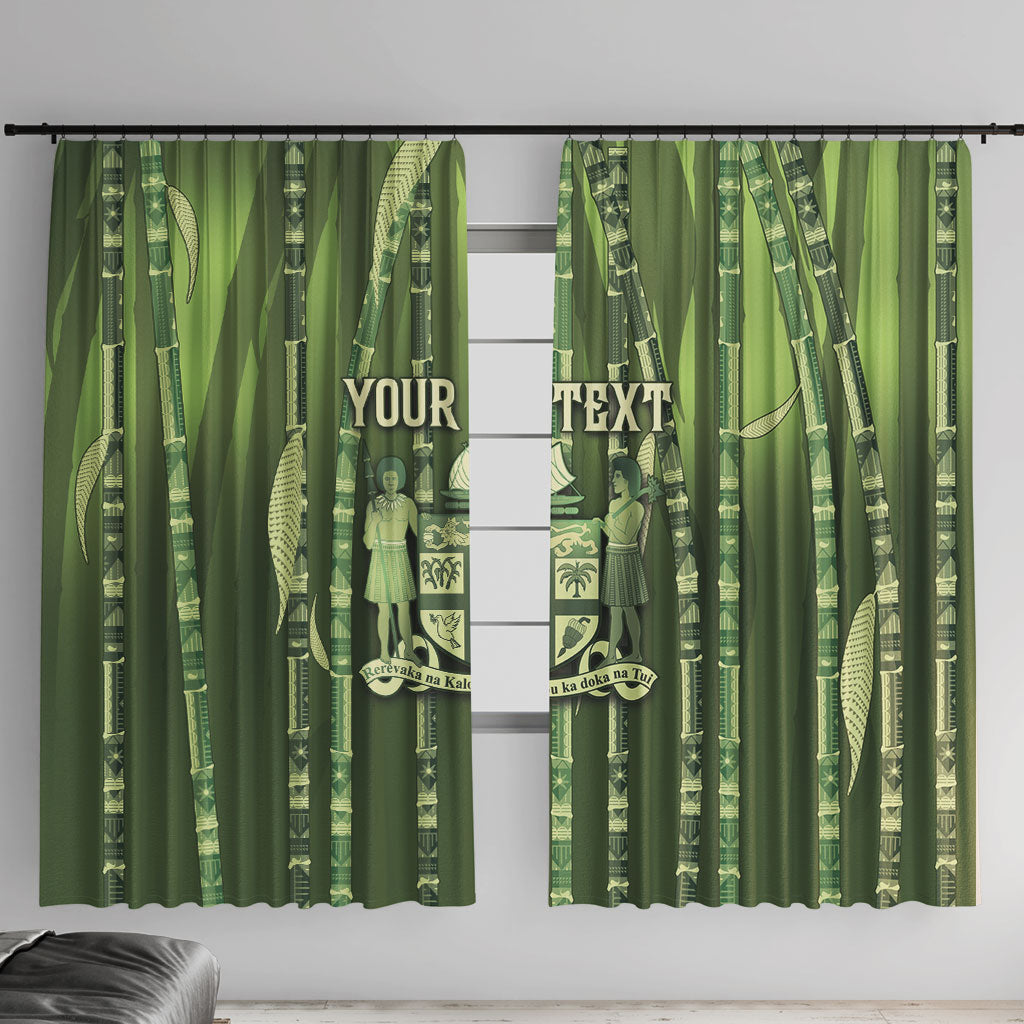 Personalised Fiji Language Week Sugarcane Masi Window Curtain Green Tapa Tribal Pattern