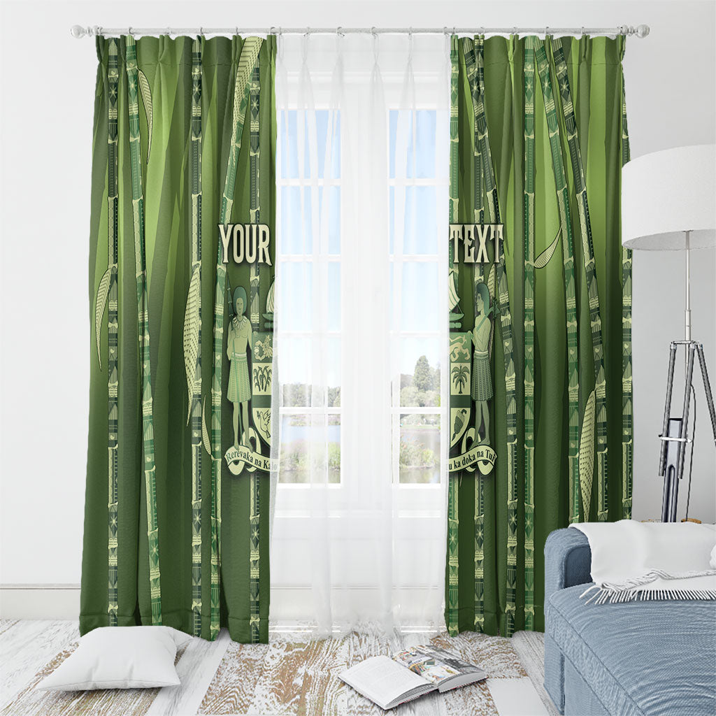 Personalised Fiji Language Week Sugarcane Masi Window Curtain Green Tapa Tribal Pattern