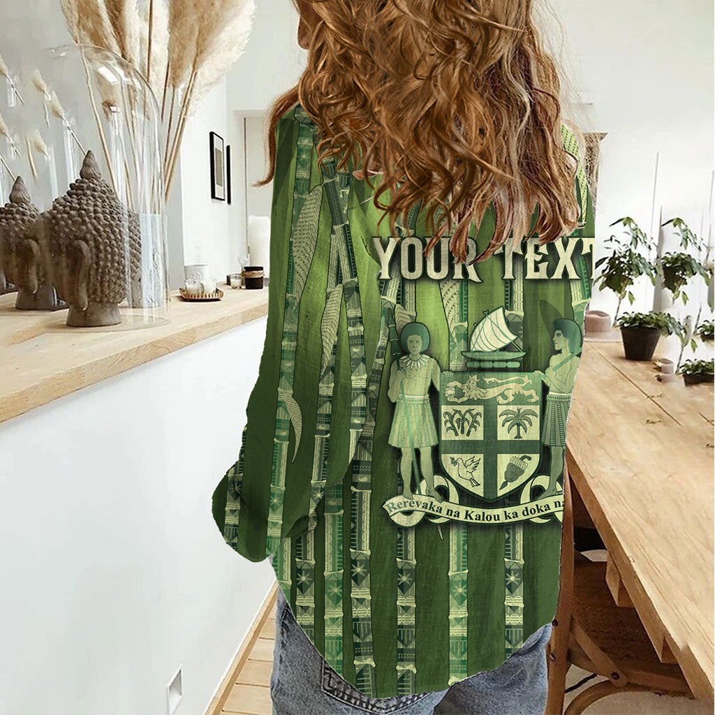 Personalised Fiji Language Week Sugarcane Masi Women Casual Shirt Green Tapa Tribal Pattern