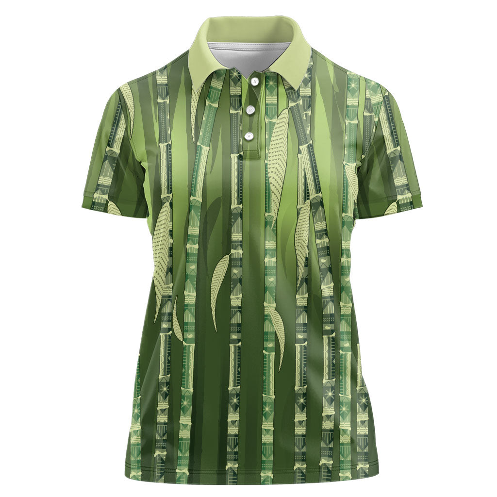 Personalised Fiji Language Week Sugarcane Masi Women Polo Shirt Green Tapa Tribal Pattern