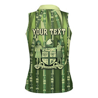Personalised Fiji Language Week Sugarcane Masi Women Sleeveless Polo Shirt Green Tapa Tribal Pattern