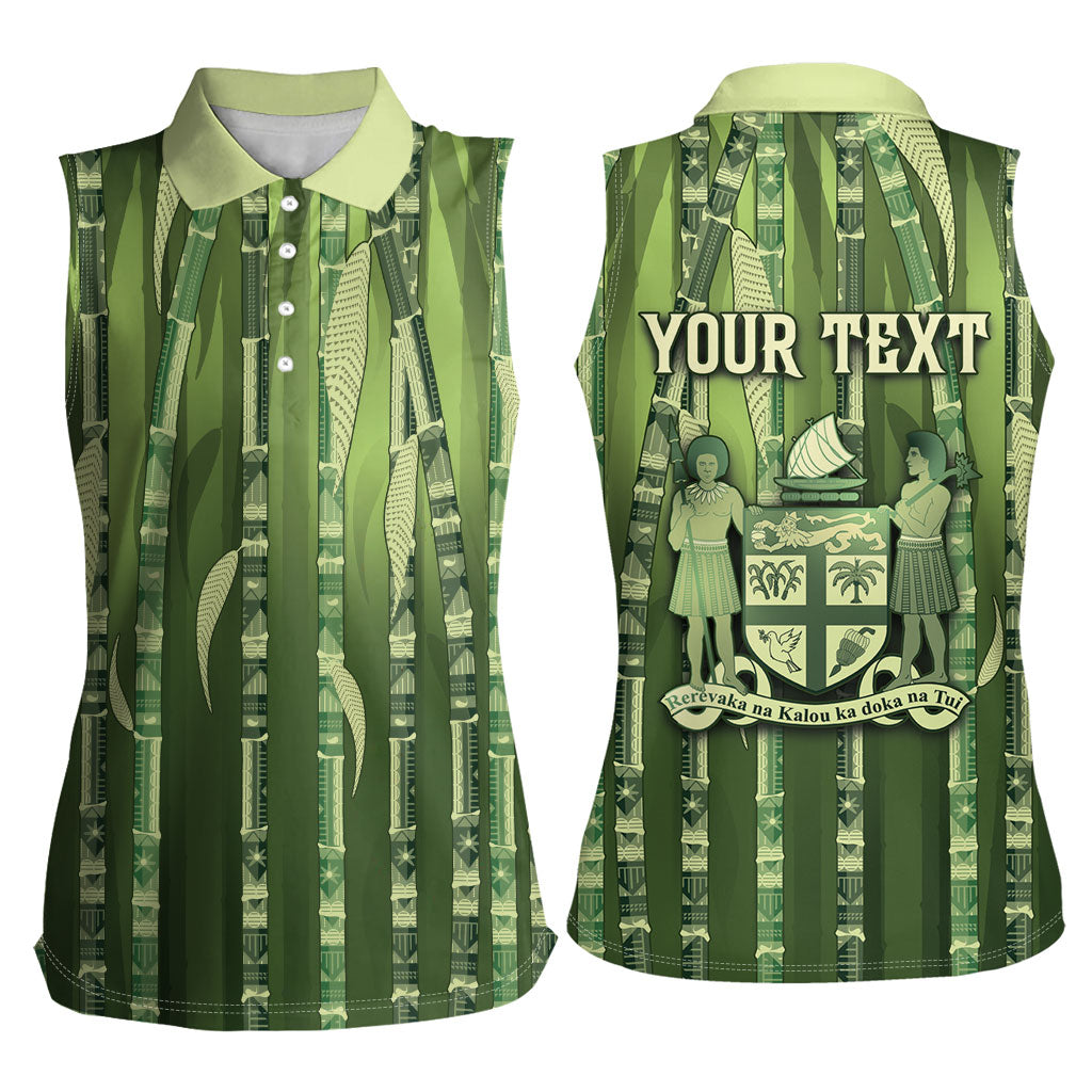 Personalised Fiji Language Week Sugarcane Masi Women Sleeveless Polo Shirt Green Tapa Tribal Pattern