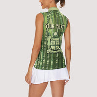 Personalised Fiji Language Week Sugarcane Masi Women Sleeveless Polo Shirt Green Tapa Tribal Pattern
