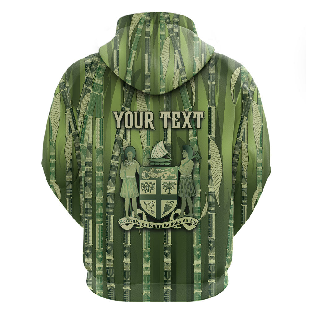 Personalised Fiji Language Week Sugarcane Masi Zip Hoodie Green Tapa Tribal Pattern