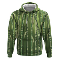 Personalised Fiji Language Week Sugarcane Masi Zip Hoodie Green Tapa Tribal Pattern