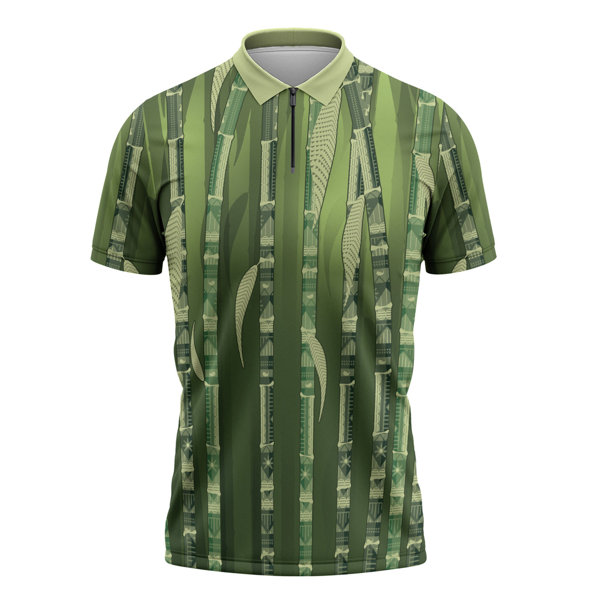 Personalised Fiji Language Week Sugarcane Masi Zipper Polo Shirt Green Tapa Tribal Pattern