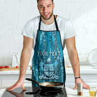Personalised Fiji Language Week Sugarcane Masi Apron Blue Tapa Tribal Pattern