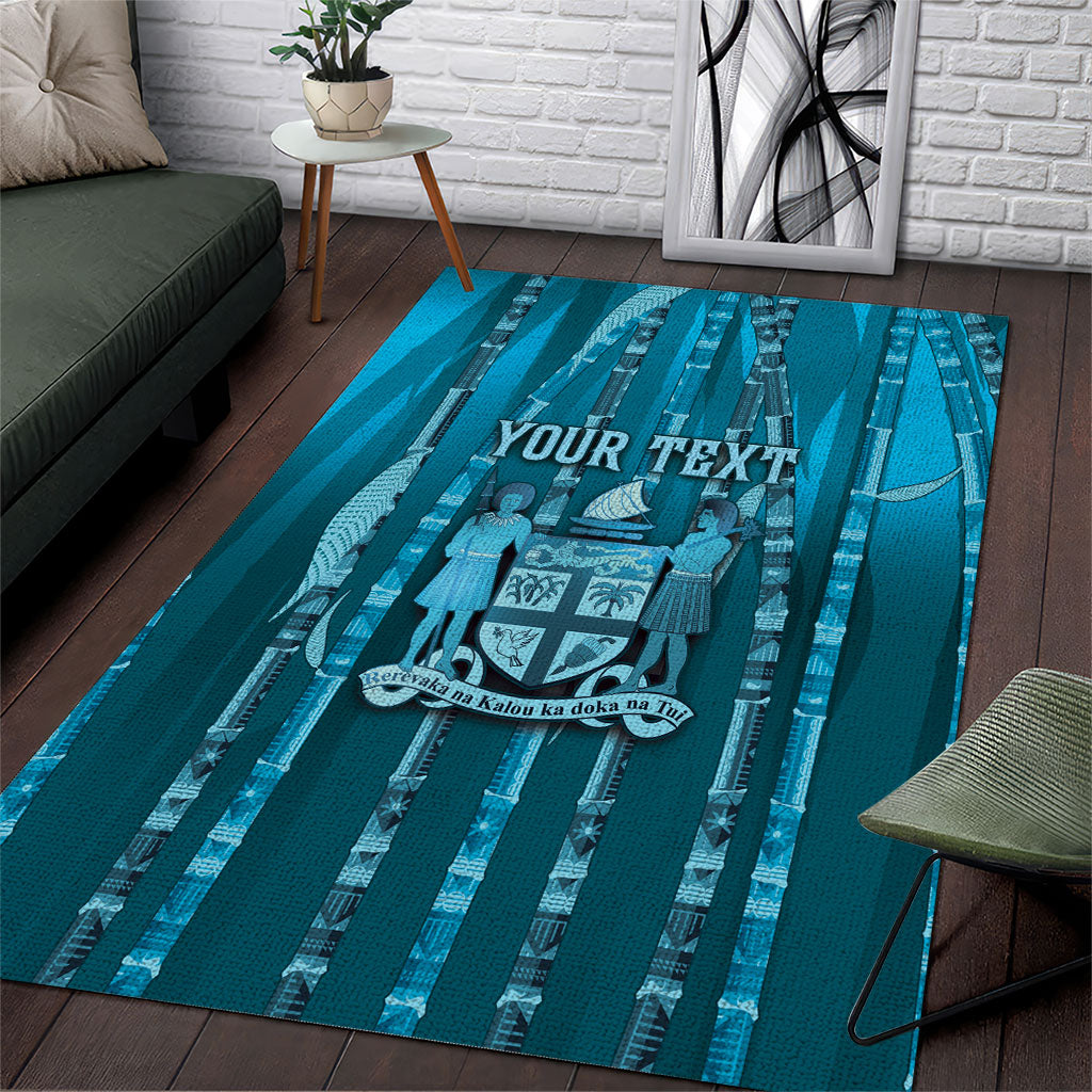 Personalised Fiji Language Week Sugarcane Masi Area Rug Blue Tapa Tribal Pattern