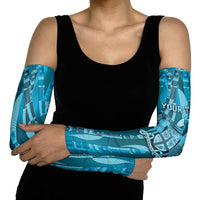 Personalised Fiji Language Week Sugarcane Masi Arm Sleeves Blue Tapa Tribal Pattern