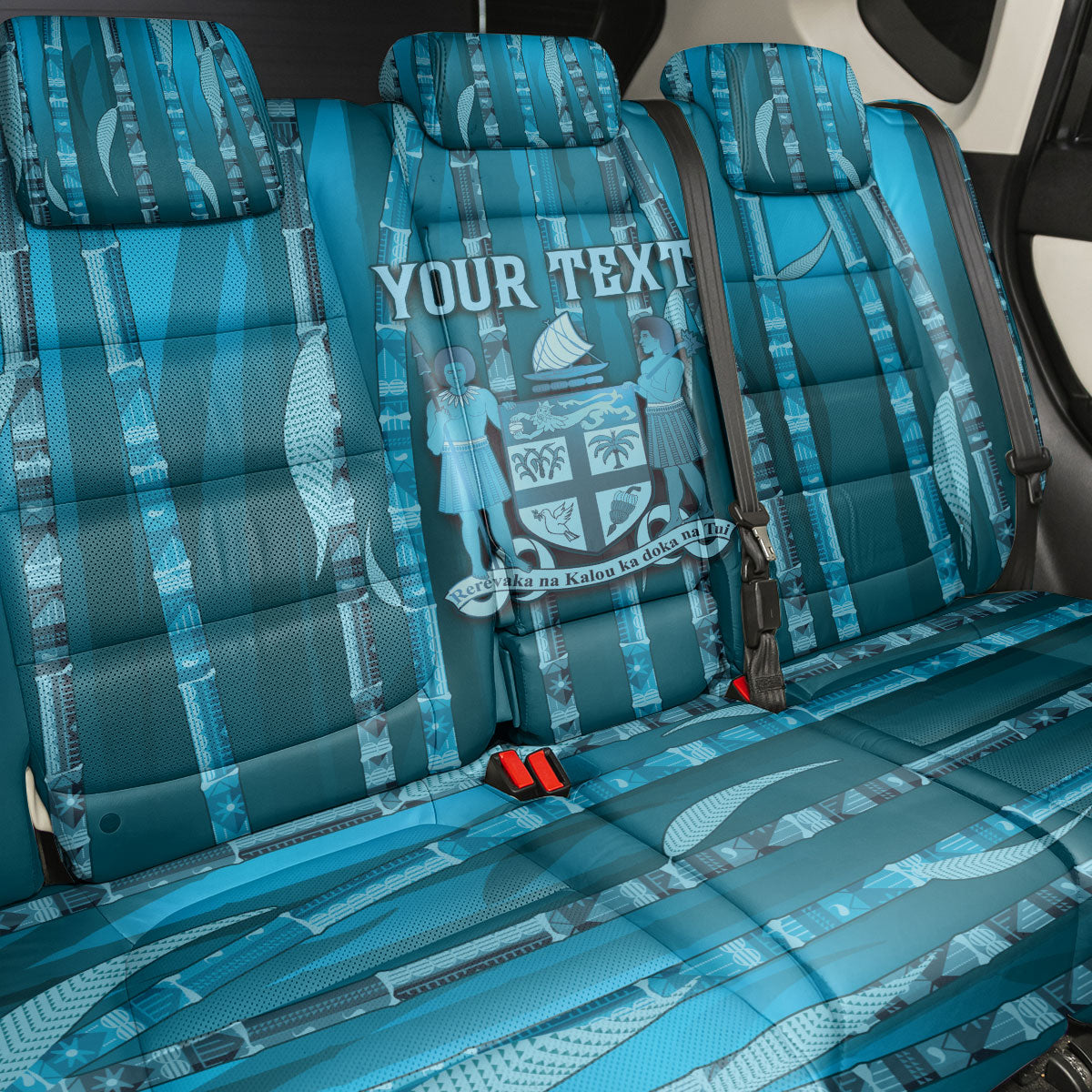 Personalised Fiji Language Week Sugarcane Masi Back Car Seat Cover Blue Tapa Tribal Pattern