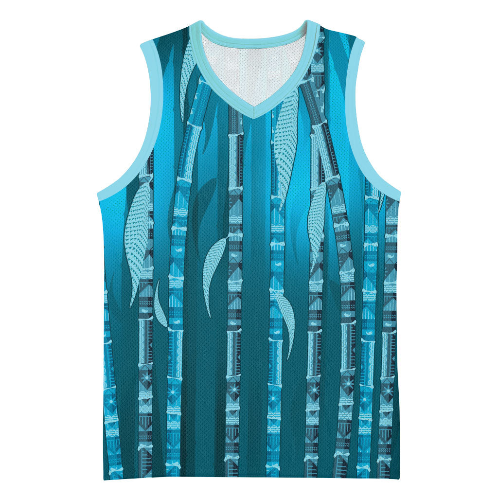 Personalised Fiji Language Week Sugarcane Masi Basketball Jersey Blue Tapa Tribal Pattern