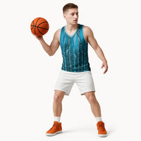 Personalised Fiji Language Week Sugarcane Masi Basketball Jersey Blue Tapa Tribal Pattern