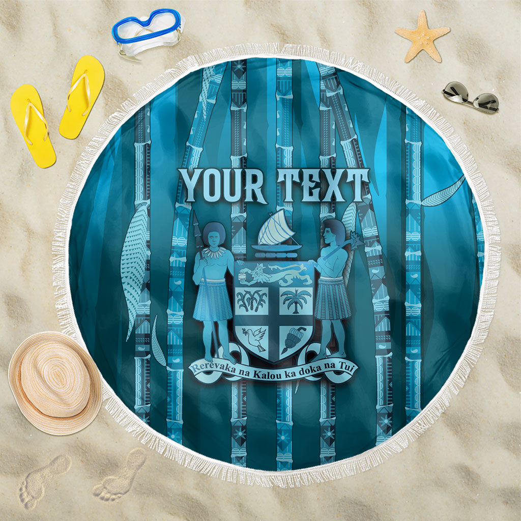Personalised Fiji Language Week Sugarcane Masi Beach Blanket Blue Tapa Tribal Pattern DT05 One Size 150cm Blue - Polynesian Pride