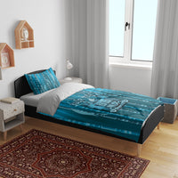Personalised Fiji Language Week Sugarcane Masi Bedding Set Blue Tapa Tribal Pattern