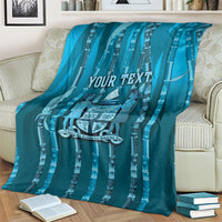 Personalised Fiji Language Week Sugarcane Masi Blanket Blue Tapa Tribal Pattern
