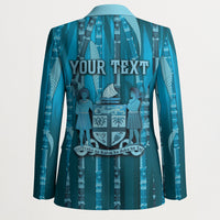 Personalised Fiji Language Week Sugarcane Masi Blazer Blue Tapa Tribal Pattern