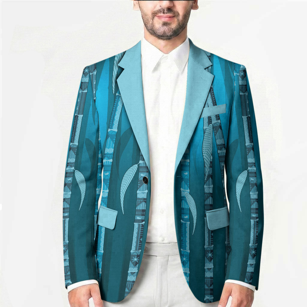 Personalised Fiji Language Week Sugarcane Masi Blazer Blue Tapa Tribal Pattern