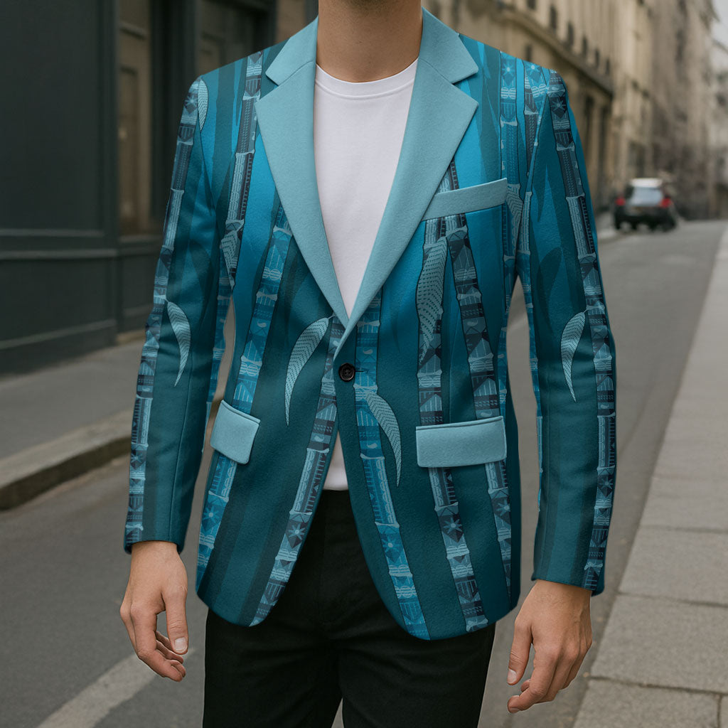 Personalised Fiji Language Week Sugarcane Masi Blazer Blue Tapa Tribal Pattern