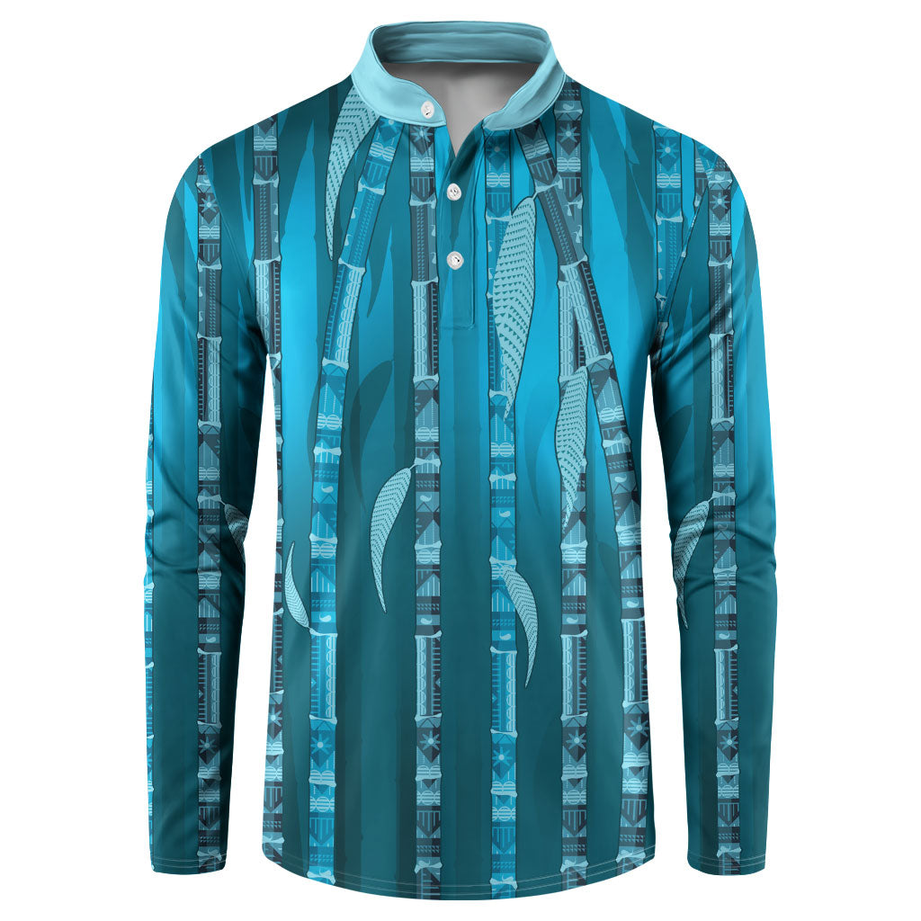 Personalised Fiji Language Week Sugarcane Masi Button Sweatshirt Blue Tapa Tribal Pattern DT05 Blue - Polynesian Pride