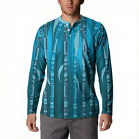 Personalised Fiji Language Week Sugarcane Masi Button Sweatshirt Blue Tapa Tribal Pattern